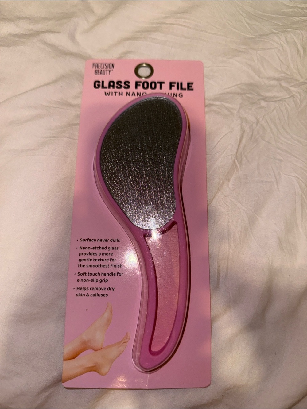 Pink Glass Foot File - Soft Touch Handle